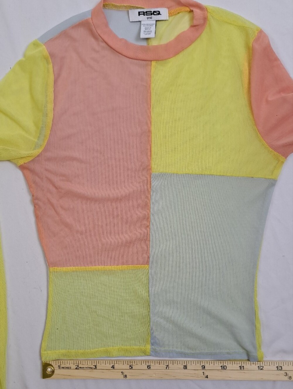 RSQ Sheer Mesh Colorblock Long Sleeve Shirt Funky Pastel Festival Y2K Size S - Picture 9 of 11